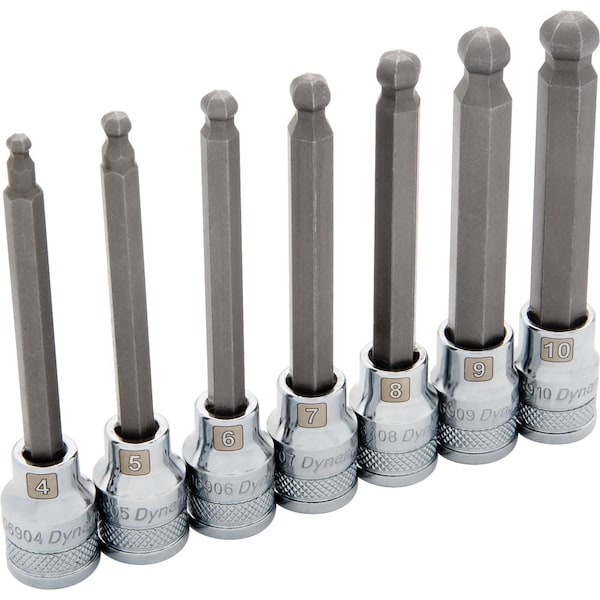 Tools 3/8"Dr 7Pcs Metric, Long Ball Nose, Hex Socket Set, 4mm -10mm